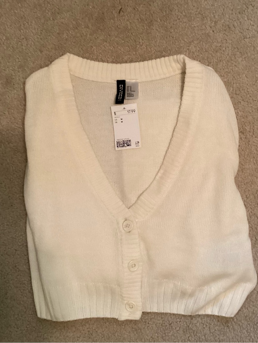 H&M Divided Ladies Cream Crop 3 Button Long Sleeve Sweater Size M